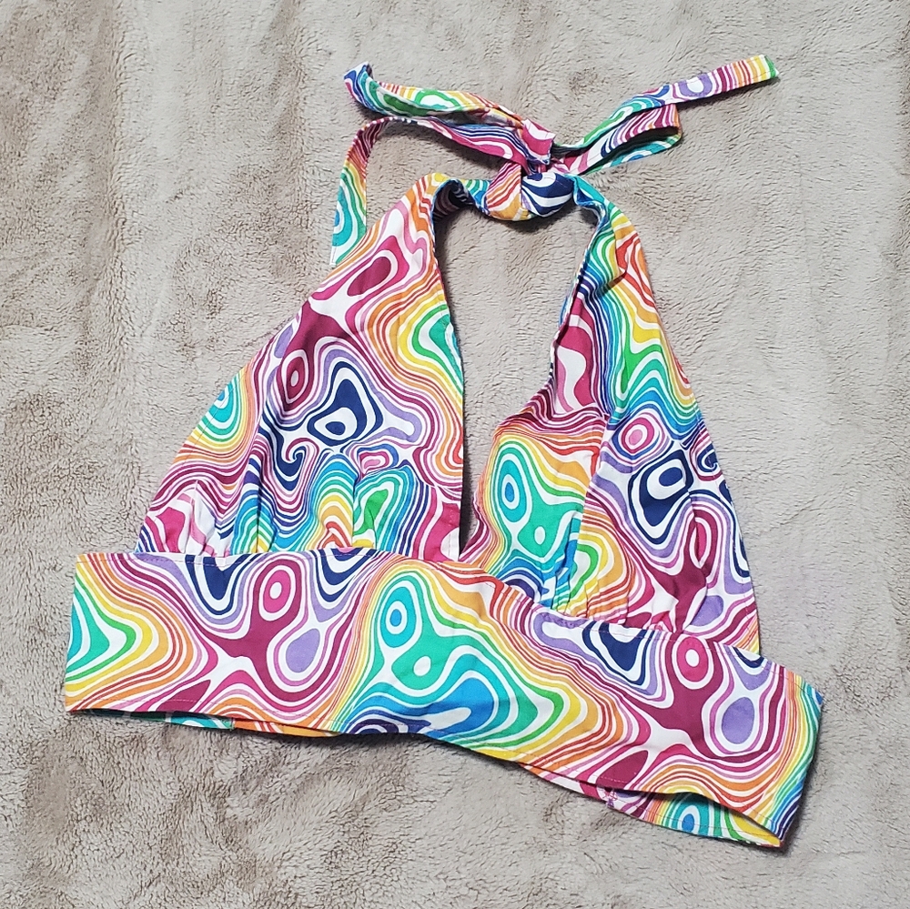Pride Rainbow Psychadelic Tie Top Bikini Style